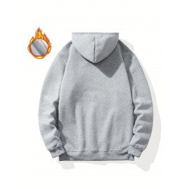 Men'S Casual King Crown Print Hoodie, 100% Polyester Long Sleeve Sweatshirt, Winter Knit Fabric with Slight Stretch, Regular Fit Hooded Top, 200g/m² - Trendy American Style Clothing Gift