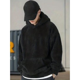 [Cozy Fleece Hoodie] Soft, Warm Men's Cozy Fleece Hoodie with Kangaroo Pocket | Beige Pullover for Fall/Winter, Casual Long Sleeve Sweatshirt with Elastic Cuffs | Plush Texture, Perfect for Outdoor or Indoor Wear, Winter Apparel