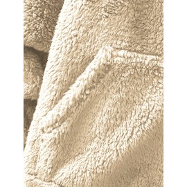 [Cozy Fleece Hoodie] Soft, Warm Men's Cozy Fleece Hoodie with Kangaroo Pocket | Beige Pullover for Fall/Winter, Casual Long Sleeve Sweatshirt with Elastic Cuffs | Plush Texture, Perfect for Outdoor or Indoor Wear, Winter Apparel