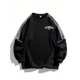 Men's Casual Athletic Sweatshirt - Color Block, Crew Neck, Polyester Blend, Perfect for Outdoor Activities, for Autumn, Spring