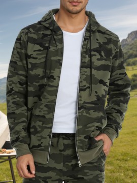 Men's fashionable casual camouflage sports warm fleece hooded sweatshirt