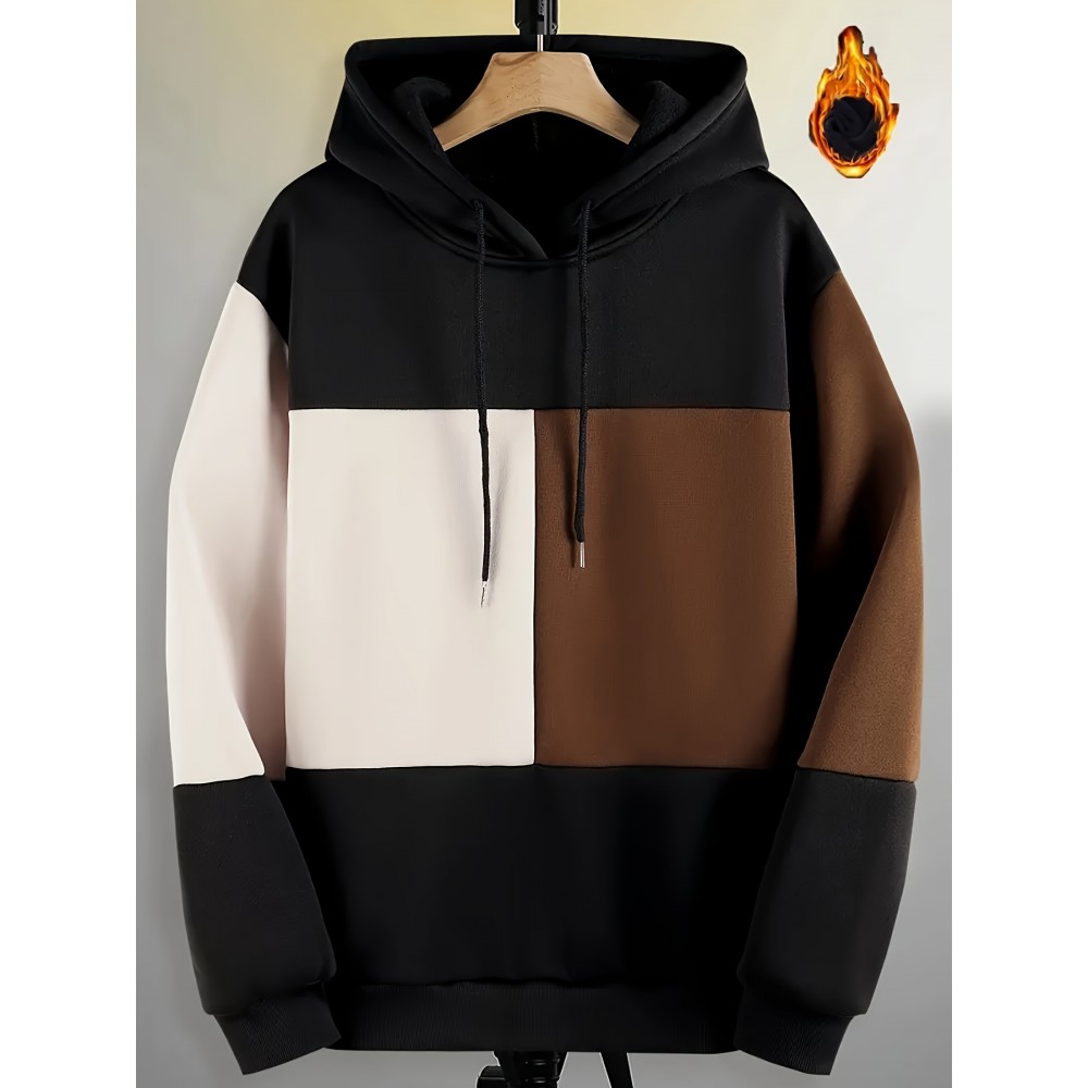 Comfortable Polyester Men's Casual Loose Fit Hoodie, Adjustable Drawstring Fashionable Hooded Sweatshirt For Fall And Winter