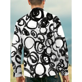 [Elegant Style] Men's Formal Dress Shirt - Sleek White with Modern Black & Gray Abstract Print, Polyester Blend, Non-Stretch, Button-Up with Lapel Collar, Ideal for All Seasons, Formal Attire|Classic Buttonup|Sleek Tailored Fit