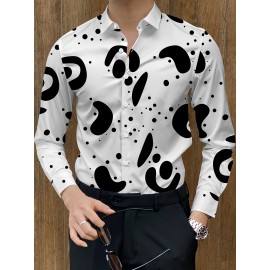 [Elegant Style] Men's Formal Dress Shirt - Sleek White with Modern Black & Gray Abstract Print, Polyester Blend, Non-Stretch, Button-Up with Lapel Collar, Ideal for All Seasons, Formal Attire|Classic Buttonup|Sleek Tailored Fit
