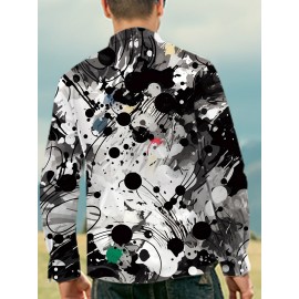 [Elegant Style] Men's Formal Dress Shirt - Sleek White with Modern Black & Gray Abstract Print, Polyester Blend, Non-Stretch, Button-Up with Lapel Collar, Ideal for All Seasons, Formal Attire|Classic Buttonup|Sleek Tailored Fit