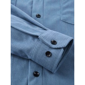 [Men's Corduroy Shirt Jacket] Bohemian Corduroy Shirt Jacket - Men's Solid Color Relaxed Fit Long Sleeve with Chest Pockets, Classic Collar & All-Season Versatile Style for Casual & Formal Wear, Durable Fabric