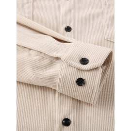 [Men's Corduroy Shirt Jacket] Bohemian Corduroy Shirt Jacket - Men's Solid Color Relaxed Fit Long Sleeve with Chest Pockets, Classic Collar & All-Season Versatile Style for Casual & Formal Wear, Durable Fabric