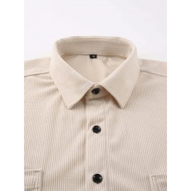 [Men's Corduroy Shirt Jacket] Bohemian Corduroy Shirt Jacket - Men's Solid Color Relaxed Fit Long Sleeve with Chest Pockets, Classic Collar & All-Season Versatile Style for Casual & Formal Wear, Durable Fabric