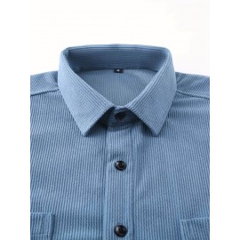 [Men's Corduroy Shirt Jacket] Bohemian Corduroy Shirt Jacket - Men's Solid Color Relaxed Fit Long Sleeve with Chest Pockets, Classic Collar & All-Season Versatile Style for Casual & Formal Wear, Durable Fabric