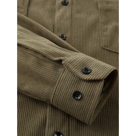 [Men's Corduroy Shirt Jacket] Bohemian Corduroy Shirt Jacket - Men's Solid Color Relaxed Fit Long Sleeve with Chest Pockets, Classic Collar & All-Season Versatile Style for Casual & Formal Wear, Durable Fabric