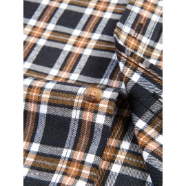 Men's Heavy-Duty Plaid Long Sleeve Dress Shirt - Winter Warmth Collar & Chest Pocket Button, Blue/White/Black/Brown Checkered Pattern, Loose Fit Casual & Formal Button-Up Coat Jacket-like Blazer (Machine Washable)