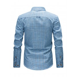 Men's Heavy-Duty Plaid Long Sleeve Dress Shirt - Winter Warmth Collar & Chest Pocket Button, Blue/White/Black/Brown Checkered Pattern, Loose Fit Casual & Formal Button-Up Coat Jacket-like Blazer (Machine Washable)