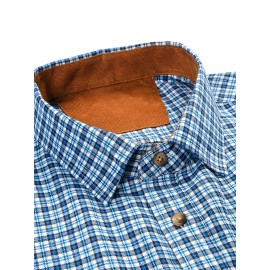 Men's Heavy-Duty Plaid Long Sleeve Dress Shirt - Winter Warmth Collar & Chest Pocket Button, Blue/White/Black/Brown Checkered Pattern, Loose Fit Casual & Formal Button-Up Coat Jacket-like Blazer (Machine Washable)