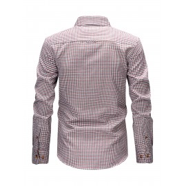 Men's Heavy-Duty Plaid Long Sleeve Dress Shirt - Winter Warmth Collar & Chest Pocket Button, Blue/White/Black/Brown Checkered Pattern, Loose Fit Casual & Formal Button-Up Coat Jacket-like Blazer (Machine Washable)