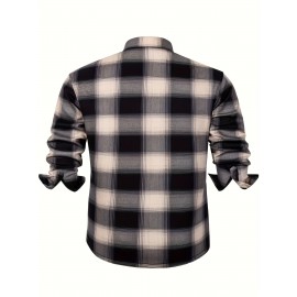 Autumn and Winter Thickened Fleece-Lined Men's Classic Outdoor Casual Home Office Wrinkle-Resistant Plaid Shirt with Multiple Pockets