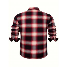 Autumn and Winter Thickened Fleece-Lined Men's Classic Outdoor Casual Home Office Wrinkle-Resistant Plaid Shirt with Multiple Pockets