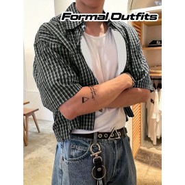 Casual Plaid Shirt for Men, Spring Summer Fall, Short Sleeve, Suitable for Casual Comfort, Holidays, Dates, and Daily Wear, 100% Polyester, Machine Washable, Not Dry Cleanable, WXY9331