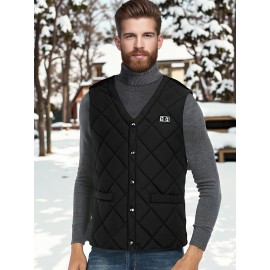 Men'S Autumn/Winter Warm Vest - 16 Zone Dual Control Temperature, 3-Speed Adjustable V-Neck Jacket with Pockets, Polyester for Outdoor & Casual Wear, Warm Vest