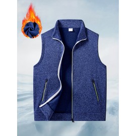 Men'S Cozy Fleece-Lined Sleeveless Vest - Maroon Zip-Up with Pockets, Retro Casual Style, Warm & Comfortable for Fall/Winter, Versatile Outdoor & Sporty Wear, Winter Vest, Sporty Vest, Minimalist Design, Soft Texture