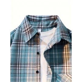 3pcs Men'S Scandinavian Vintage Plaid Shirt Set - Loose Fit, Breathable Rayon, Long Sleeve with Button-Up Design, Perfect for Fall & Spring Casual Wear, Casual Wear Shirts|Vintage Plaid Shirt|Asymmetrical Hemline, Thick