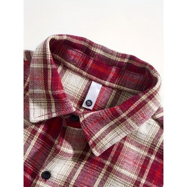 3pcs Men'S Scandinavian Vintage Plaid Shirt Set - Loose Fit, Breathable Rayon, Long Sleeve with Button-Up Design, Perfect for Fall & Spring Casual Wear, Casual Wear Shirts|Vintage Plaid Shirt|Asymmetrical Hemline, Thick