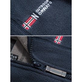 Men'S Patriotic Vest with American Flag Embroidery - Warm Fleece-Lined Fishing Vest for Outdoor Sports, Casual Style, Zip-Up Design, Black & Gray, Polyester Filler, Perfect for Fall/Winter