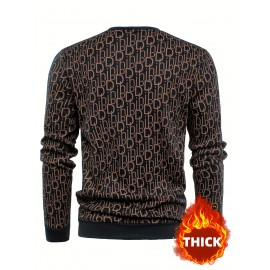 Men's Thermal Fleece-Lined Crewneck Sweatshirt - Thick Winter Warmth with Bold Letter Graphic, Soft Casual Long Sleeve Pullover, Machine Washable Cold Weather Gift for Him, Winter Sweaters, Cold Weather Apparel, Stylish Pullover