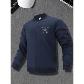 Men's Casual Zip-Up Jacket with Stand Collar - 