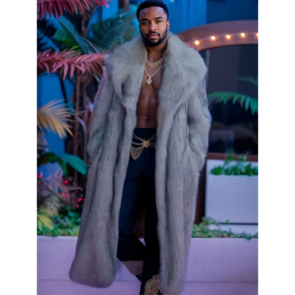 [New Fox Fur Coat] Warm Fashion Mid-Length Fox Fur Plush Collar Suit Coat | Men's Casual Fleece Outerwear, Comfortable Loose Luxurious Grass Coat, New Thickened Versatile Trendy