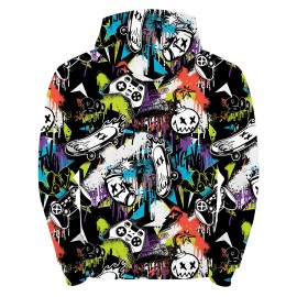 [1pc Men'S Novelty Hooded Jacket] 1pc Men'S Novelty Hooded Jacket, Casual Geometric Pattern Knit Polyester Fiber, Regular Fit Spring/Autumn Outerwear with Zip Closure