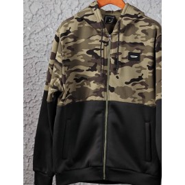 Men'S Camo Sports Lightweight Zip-Up Hoodie with Pockets - Army Style, Polyester Lining, Fall/Winter Wear, Regular Fit, Zip Closure, Casual Outdoor Hoodie|Camouflage Pattern|Zippered Jacke