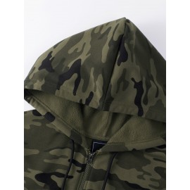 Men'S Camo Sports Lightweight Zip-Up Hoodie with Pockets - Army Style, Polyester Lining, Fall/Winter Wear, Regular Fit, Zip Closure, Casual Outdoor Hoodie|Camouflage Pattern|Zippered Jacke