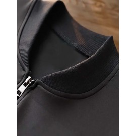Polyester Knit Graphic Print Bomber Jacket - Men's Casual Reggae Stand Collar Zipper Closure - Fall/Winter Skinny Fit with Pocket Detail