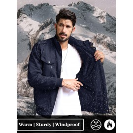 Men's Winter Fleece-Lined Cargo Jacket - Windproof Stand Collar Zipper Jacket with Ribbed Cuffs, Multi-Pockets & Soft Shell for Fall Winter Daily Wear, Outdoor Hiking Camping