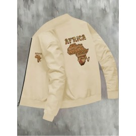 Men's Stylish African Print Zip-Up Jacket - Slim Fit, Beige with 