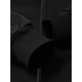 Men's African Tribal Art Print Slim-Fit Bomber Jacket - Black Zip-Up Stand Collar Streetwear Coat with Pockets, Machine Washable Polyester for Autumn/Winter Casual Wear, Sleek Knit Texture