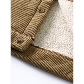 [Heavyweight Winter Jacket] Winter Heavyweight Men's Jacket | Corduroy Texture, Fleece Lining, Flip Collar, Double Pockets, Single-Button Closure, Machine Washable Polyester, Regular Fit Casual Outerwear