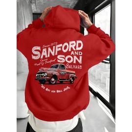 [Retro 70s Pullover] Men's Sanford and Son Vintage TV Show Graphic Hooded Sweatshirt - Retro 70s Inspired Pullover with Junkyard Design, Blue Casual Winter Warmth, Machine Washable Regular Fit for Outdoor & Home Wear