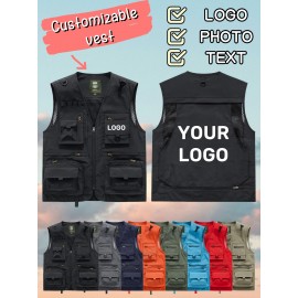 Men's Custom Logo Tactical Vest with ized Logo Printing - Heavy-Duty Multi-Pocket -Grade Vests for Outdoor,, - All-Season Wear (, MOLLE System Compatible, Durable Vest) - Add Your Logo