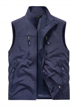 6801 Multi-Pocket Outdoor Vest - Sleeveless Stand Collar Casual Hiking & Travel Vest with Multiple Pockets, Durable Non-Stretch Fabric, All-Season Use, Hand Washable, Hiking Gear, Secure Zipper Closure