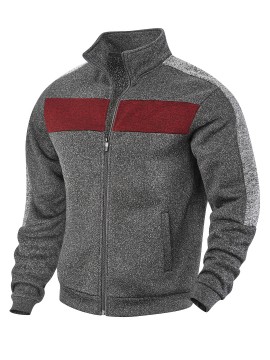 [Men's Color-Block Jacket] Color-Block Men's Knit Zip-Up Jacket | Regular Fit, Contrast Collar, Striped Design, Full-Zip Front, Ribbed Cuffs, Durable Fabric, Everyday Comfort Wear, Casual Outerwear